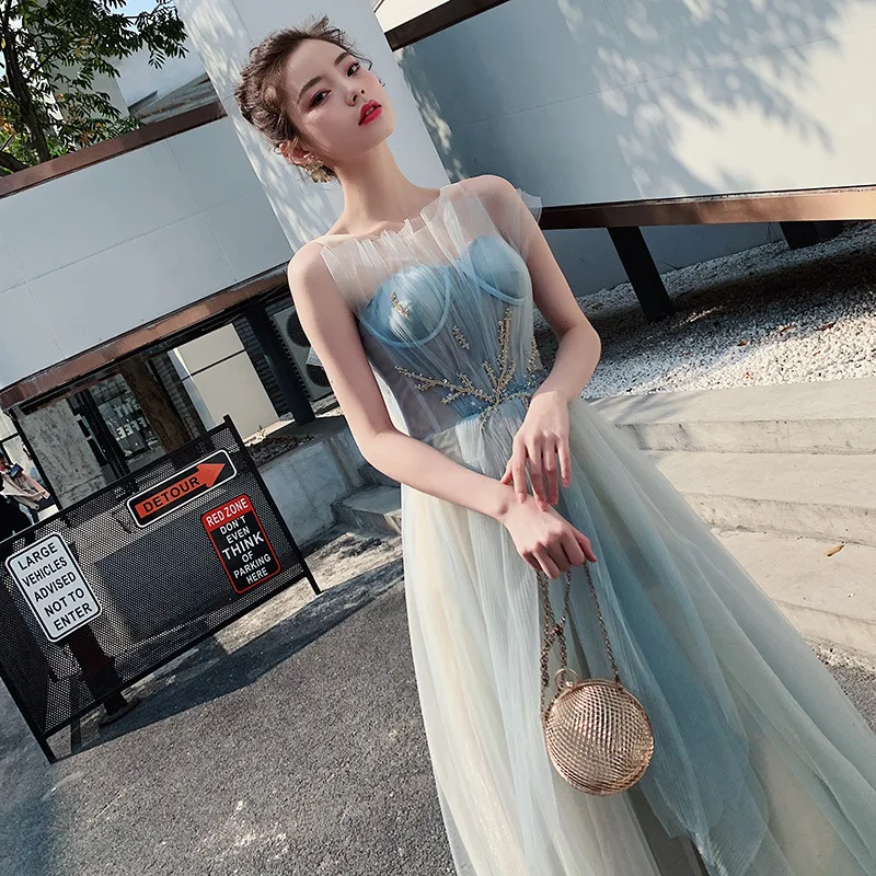 

Female Party Dress Pettiskirt Birthday Party Blue Evening Dress