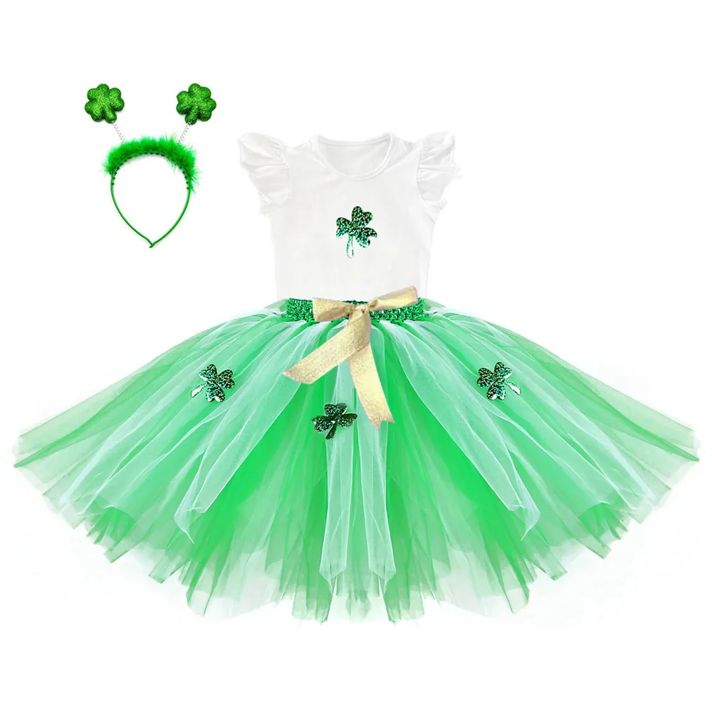 

kids Cosplay Costume Green Tutu Dress Suits Baby Girls Birthday Party Tutu Dress Children Halloween School Perform Clothes Set