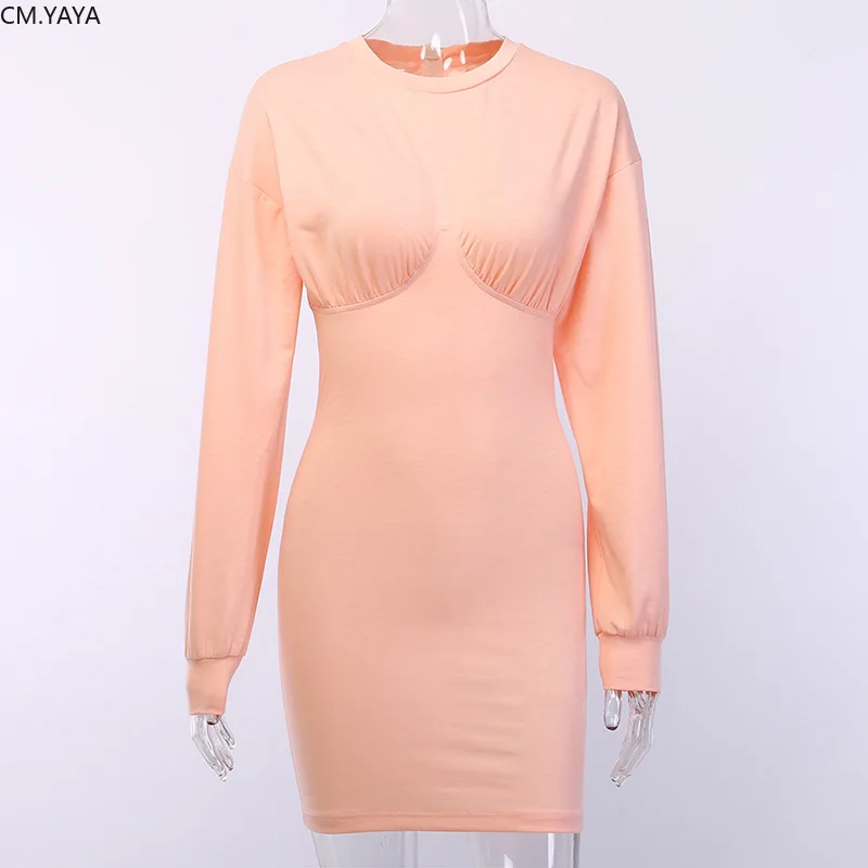 Женское облегающее платье мини с круглым вырезом длинным рукавом и Клубные