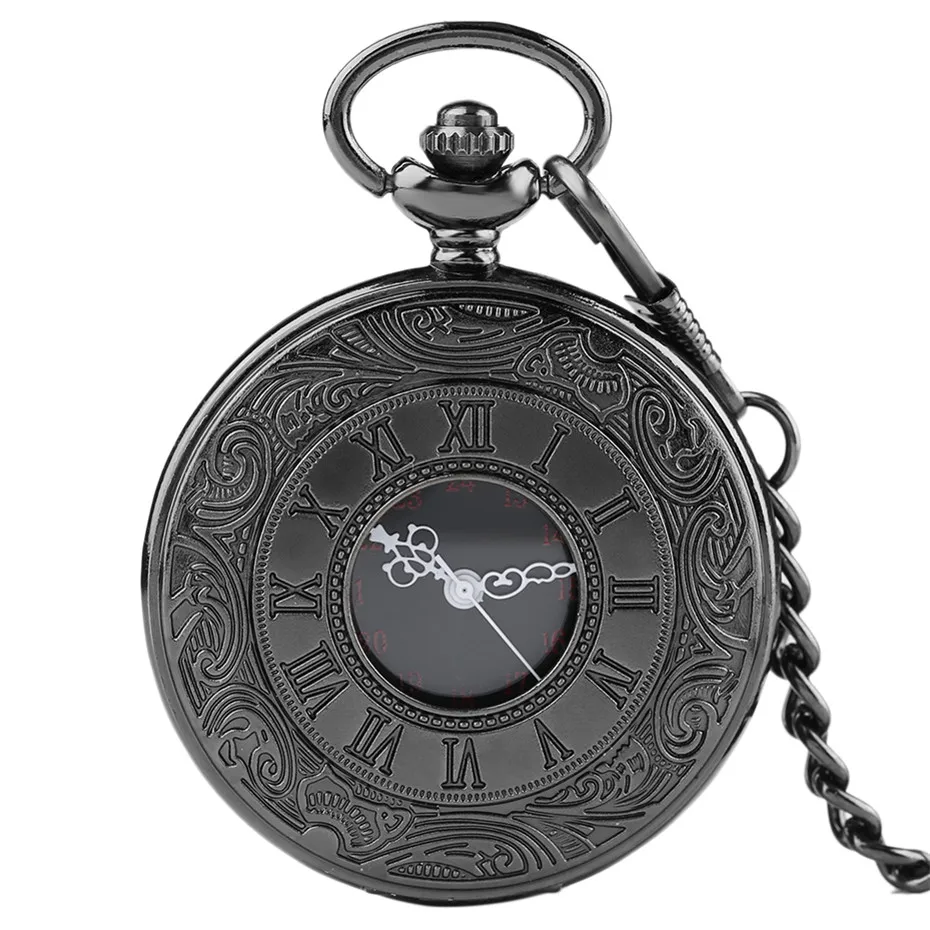black hanging chain Классические римские цифры дисплей кварцевые карманные часы с Fob подвесная цепь/ожерелье цепь Добро пожаловать дропшиппинг - Цвет: black hanging chain