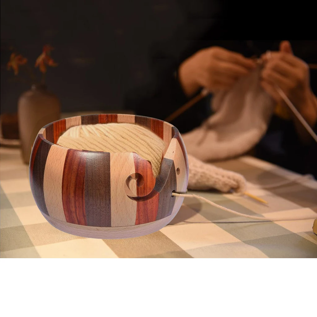 

Bamboo Yarn Bowl Holder Wooden Knitting Crochet Thread Storage Box 15cm