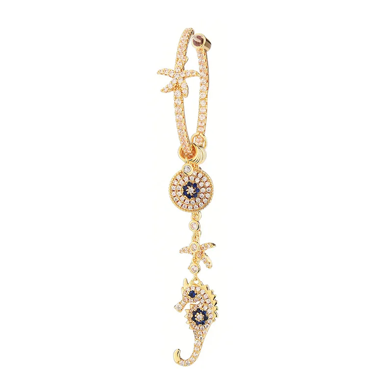 

Beach starfish seahorse micro-inlaid zircon earrings temperament all-match long earrings