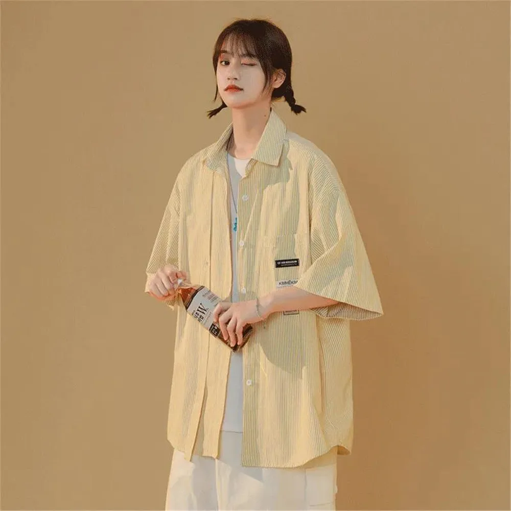 

Losse Striped Blouse Shirt For Girl Funny Summer Oversize Shirt Women Harajuku High Street Tops Tee Hip Hop Korean Clothes Shirt