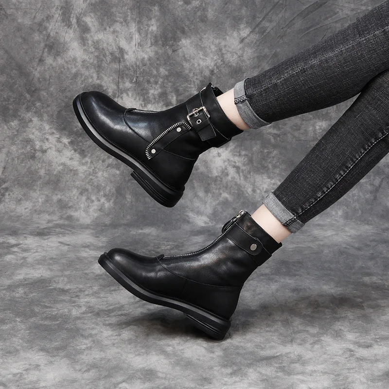 

Martin Boots Women's Genuine Leather British Style New Original Handmade Zipper Booties with Rivet Fashion Short Shoes