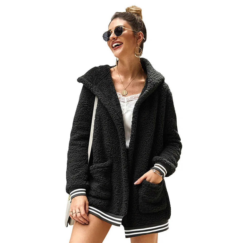 

2021 hooded fur coat long top trench coat for women
