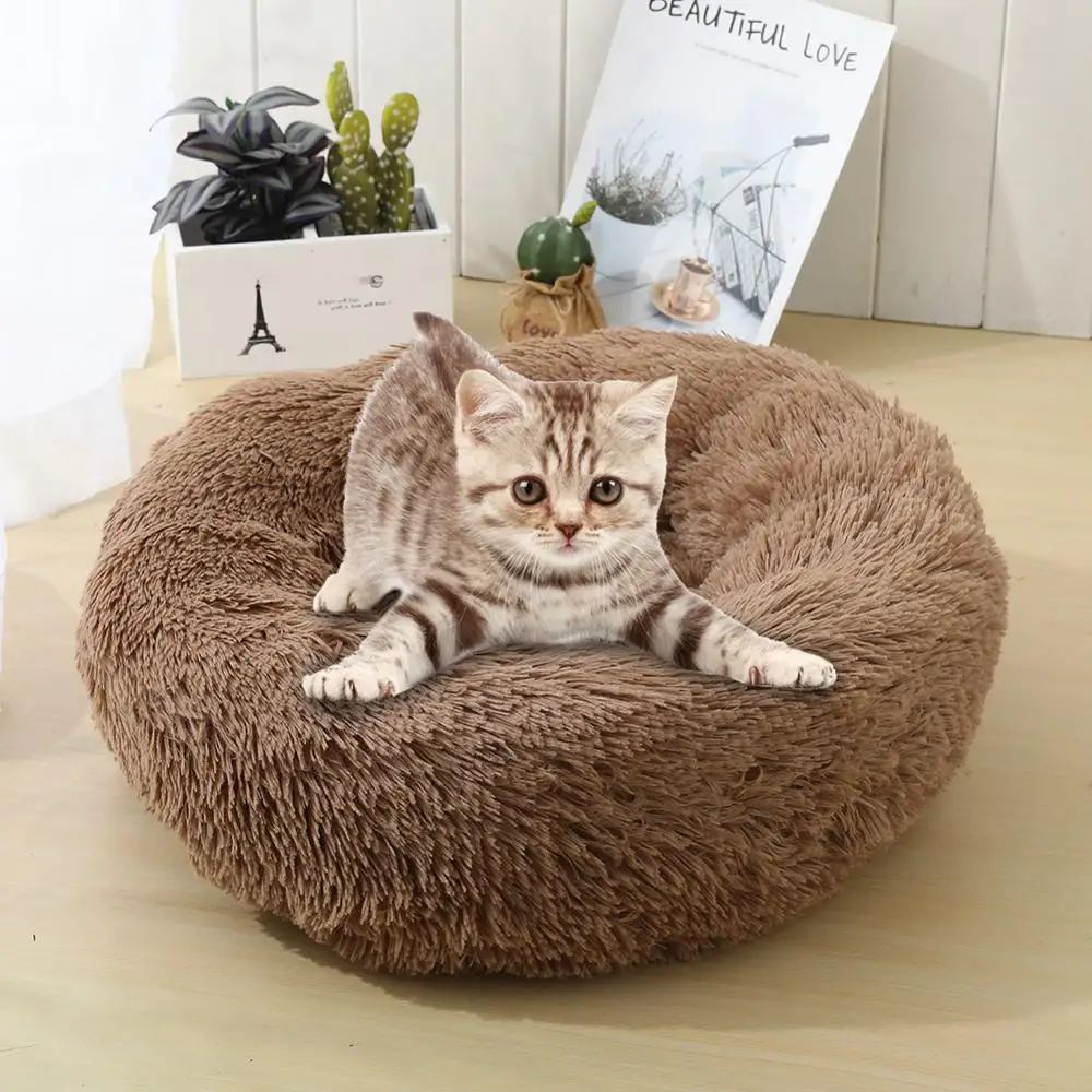 

Dog Long Plush Dounts Modern soft plush round Bed Hondenmand Pet Kennel Super Soft Fluffy Comfortable for Large Dog / Cat House