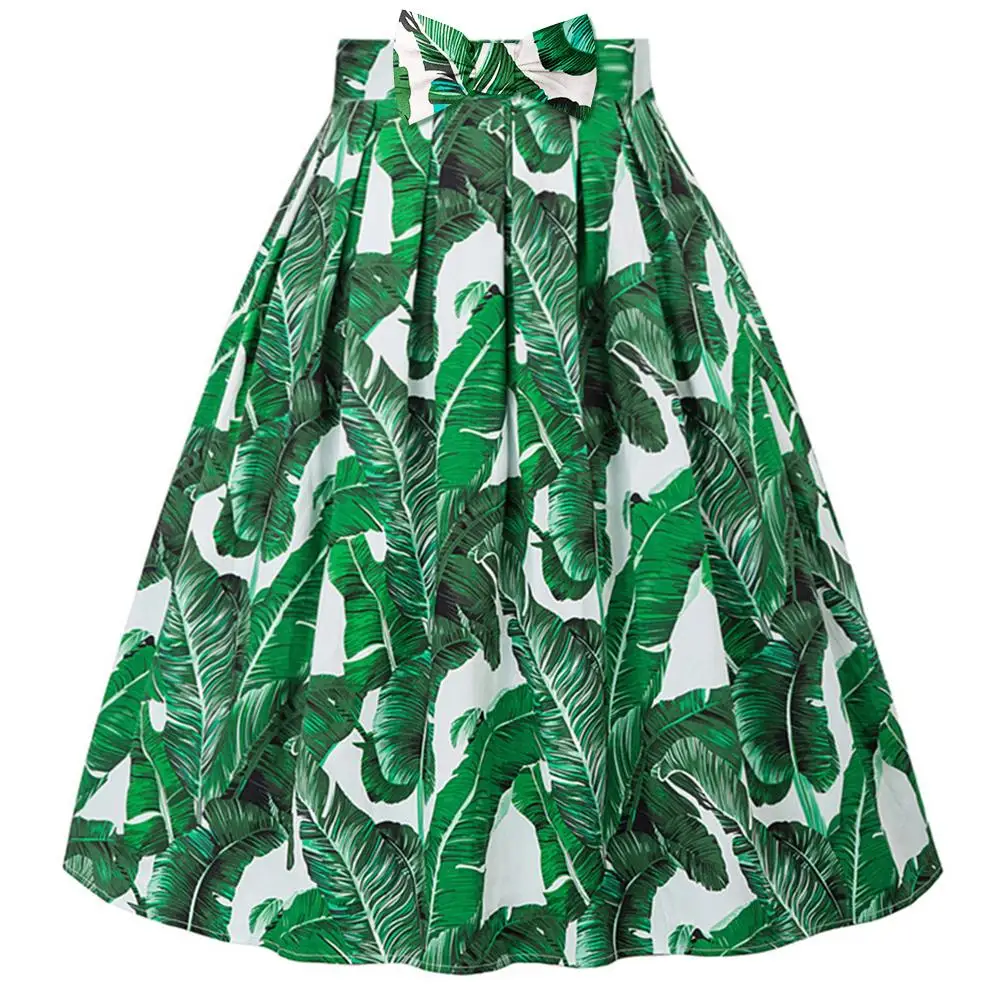 

Y2K Jupe Green Leaves Printed 50s 60s Cotton Vintage Skirt SS0012 Plus Size Women Summer Skirt Skater Jupe Femme