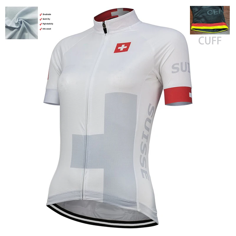 

Ladies SUISSE Retro White Global Factory Outdoor Team Competition Cycling Jersey Polyester Breathable Customizable