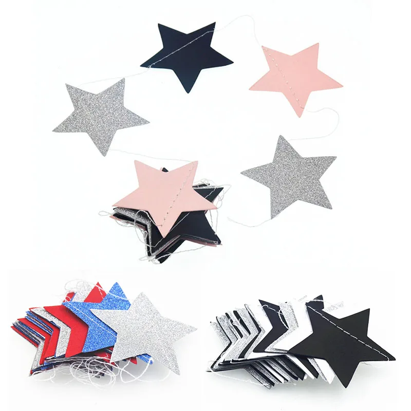 

Baby Shower Party Supplies Garlands Flashing Wedding Party Banner Wall Hanging Paper Star Birthday String Chain Pentagram