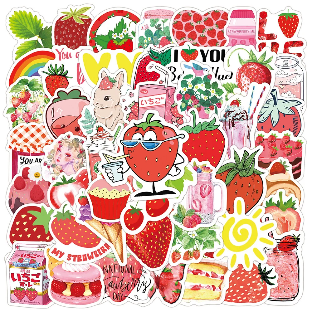 

10/30/50PCS Cute Strawberry Dessert Girly Heart Graffiti Sticker Cute Mobile Water Cup Computer Hand Ledger Sticker Wholesale