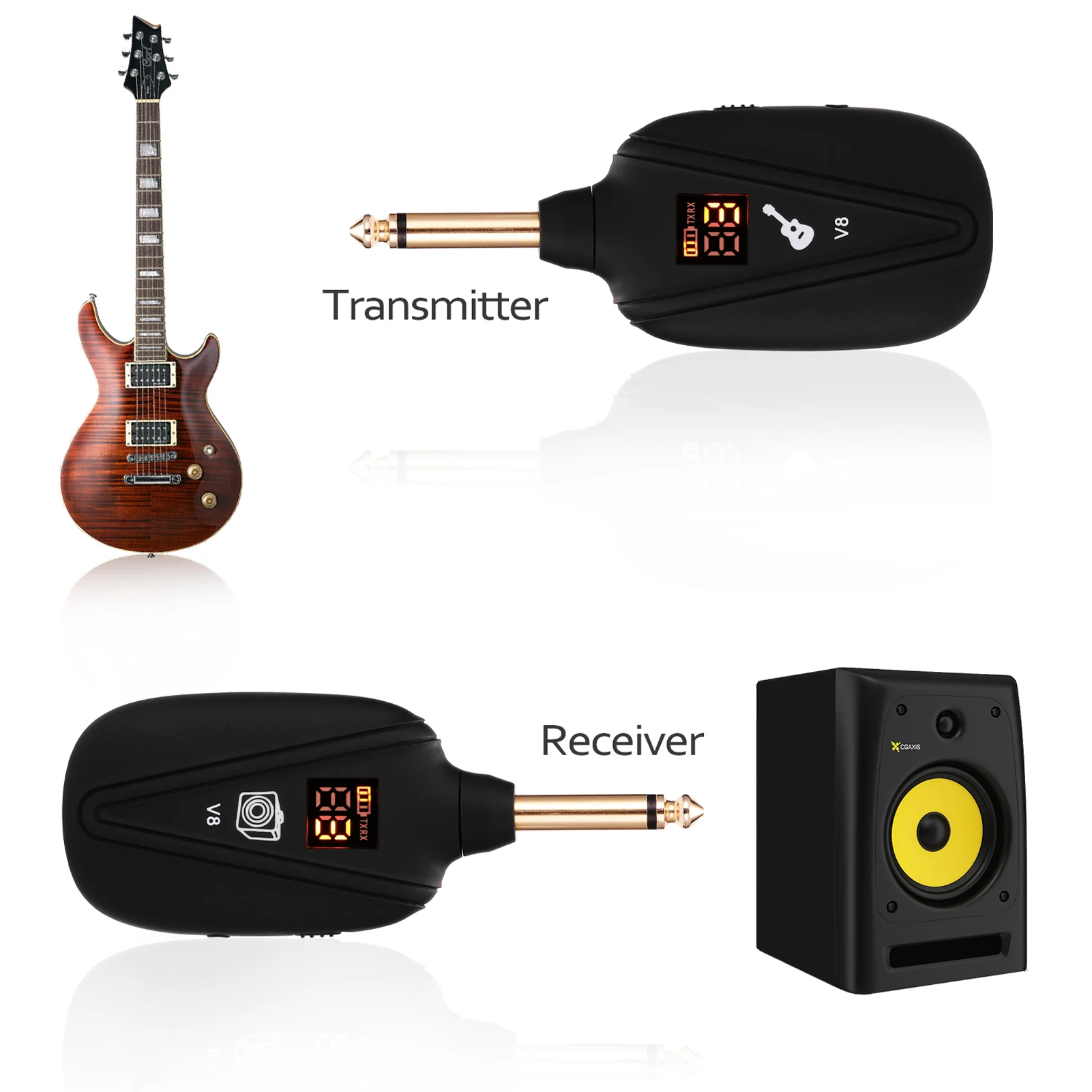 

V-8 Wireless Guitar System Rechargeable 4 Channels Guitar Transmitter Receiver Set Electric Guitar Bass Pick Up for Guitar Parts