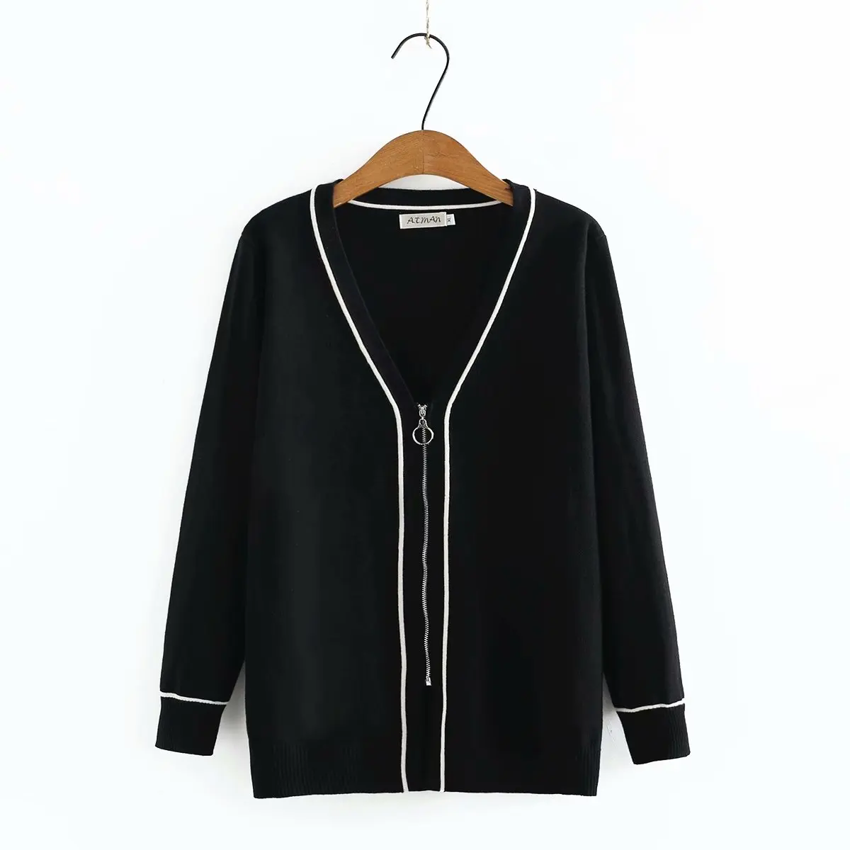 

Oversize sweater woman autumn zipper loose cardigans for women 2021 black dark blue Women's long sleeve top