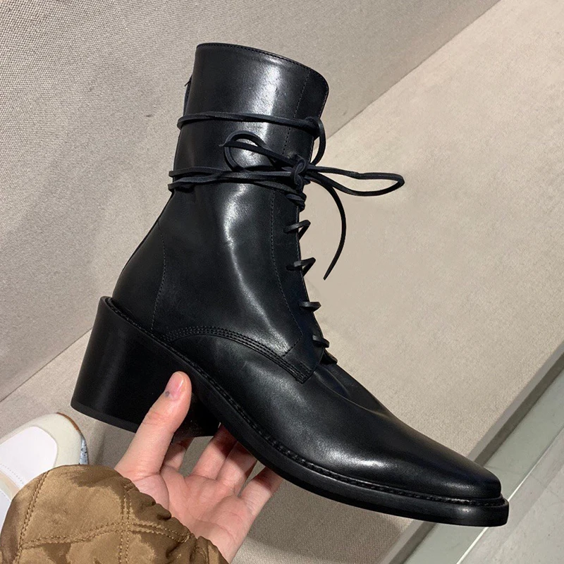 Scarpe donna/зимние женские ботильоны; однотонная черная модная женская обувь в римском стиле на шнуровке; Botines Mujer; - Цвет: Velvet Lining