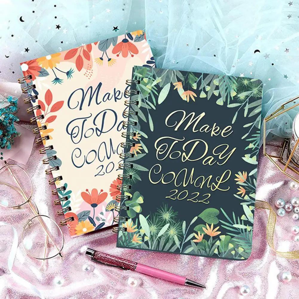 

Double-Coil Binding 2 Colors A5 2022 Flower Pattern Schedule Book Office Supplies