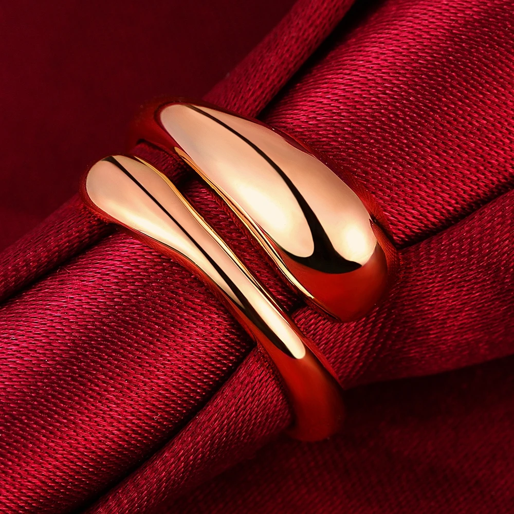 

LEKANI Copper Rings For Women Adjustable Flat Water Drops 3 Colors Double Ring Unique Design Fashion Jewelry Girlfriend Gifts