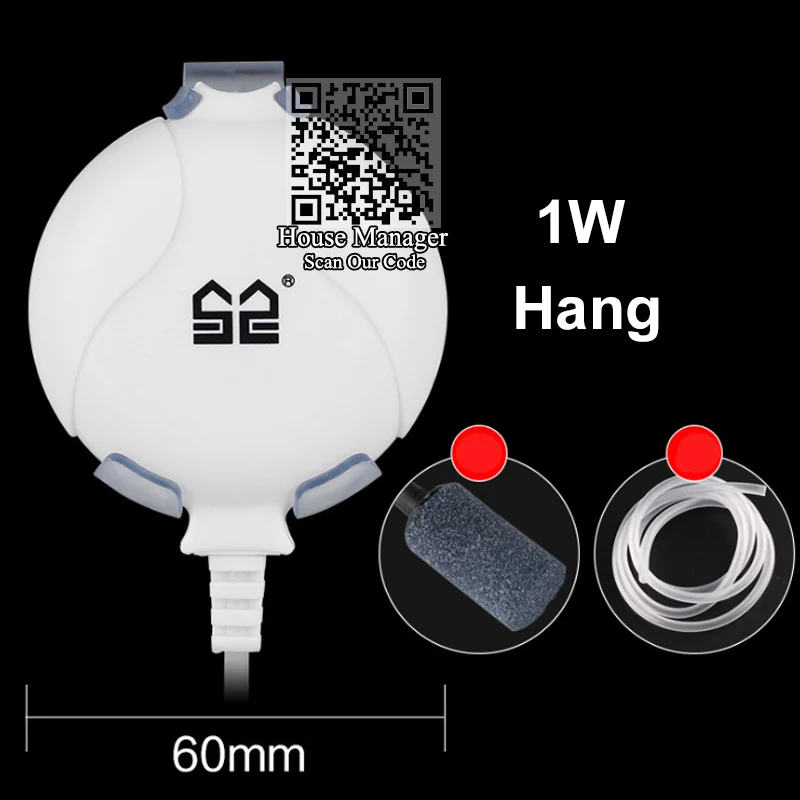 1W Hang 60mm Мини воздушный насос висячий бак с присоской увеличивающий кислородный насос немой низкий звук, воздушный компрессор пузырьковый камень пузырьковый для мини аквариума - Цвет: 1W Hang 60mm