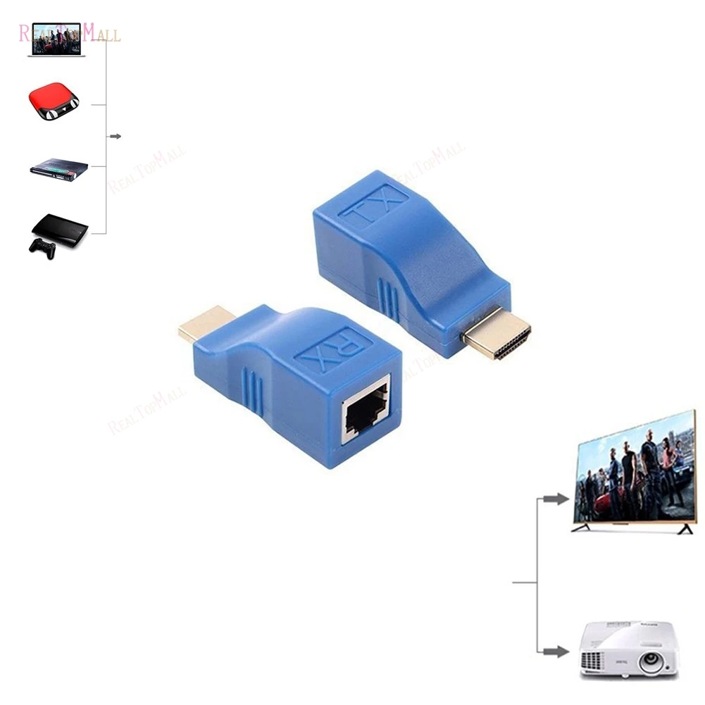 2шт 1080P HDMI удлинитель к RJ45 по Cat 5e/6 сетевой адаптер Усилитель сигнала для HDTV