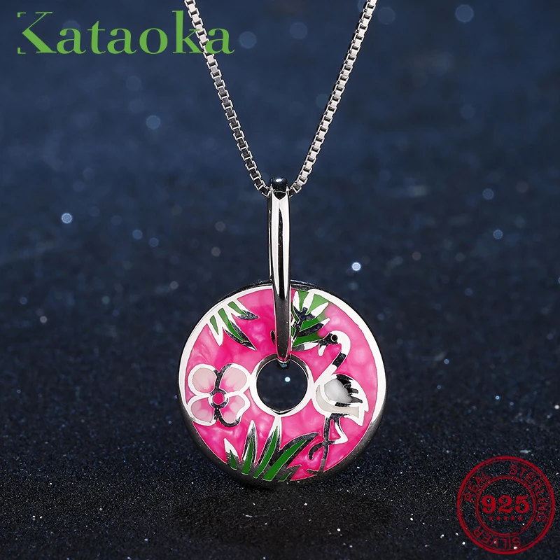 Элегантный красный коронный журавль розовый эмалевый цветок женский кулон