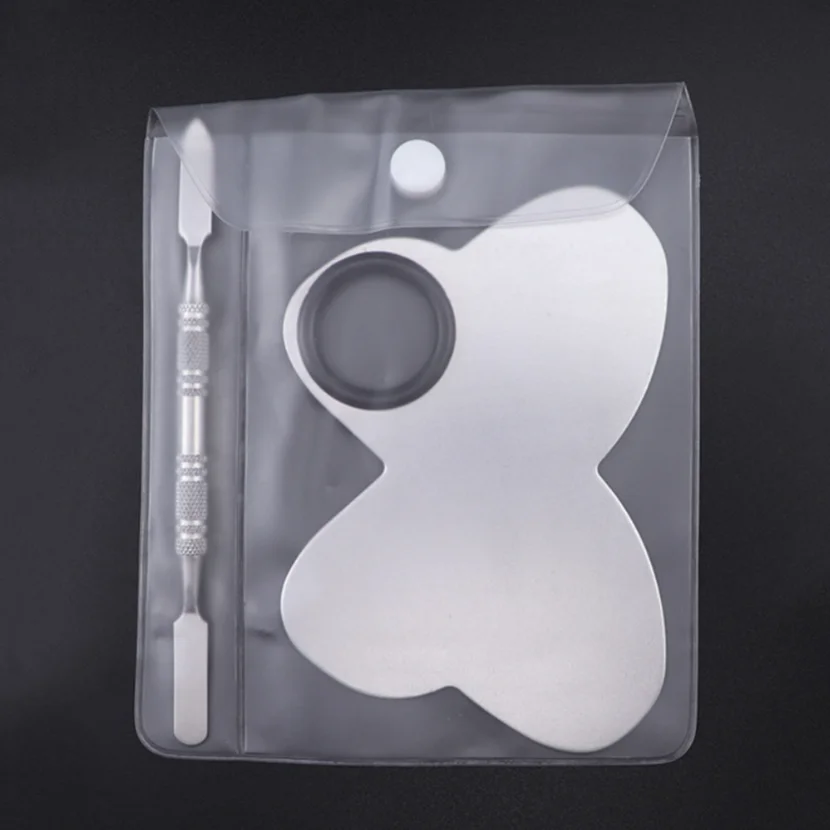 

New Stainless Steel Makeup Mixer Nail Art Polish Mixing Plate Foundation Eyeshadow Eye Shadow Palette with Spatula Rod