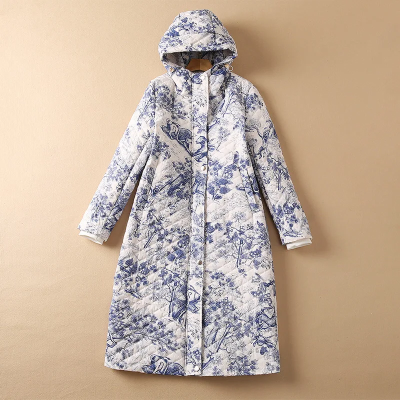 

European and American women's clothing autumn winter 2022 new Long sleeve hooded animal print Fashionable cotton-padded jacket