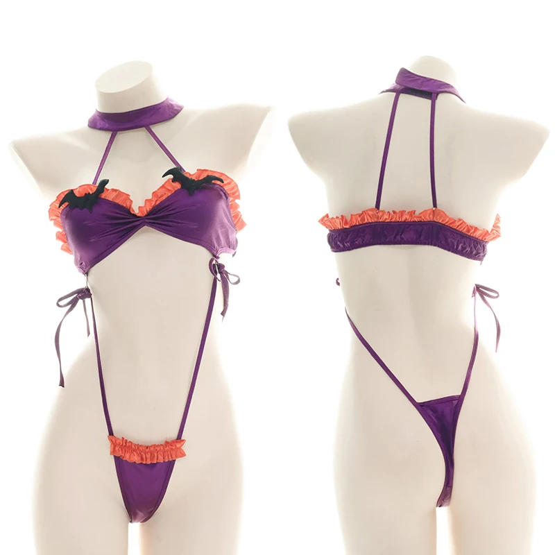 

Girls Halloween Cosplay Bikini Sets Sexy Loli Backless Bodysuit School Kawaii Sukumizu Hollow Out Halter Lingerie Set Home Wear