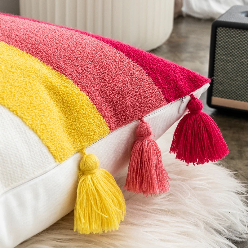 Наволочка с кисточками милая Радужная вышивка наволочка 45x45 см/30x50 см стильное