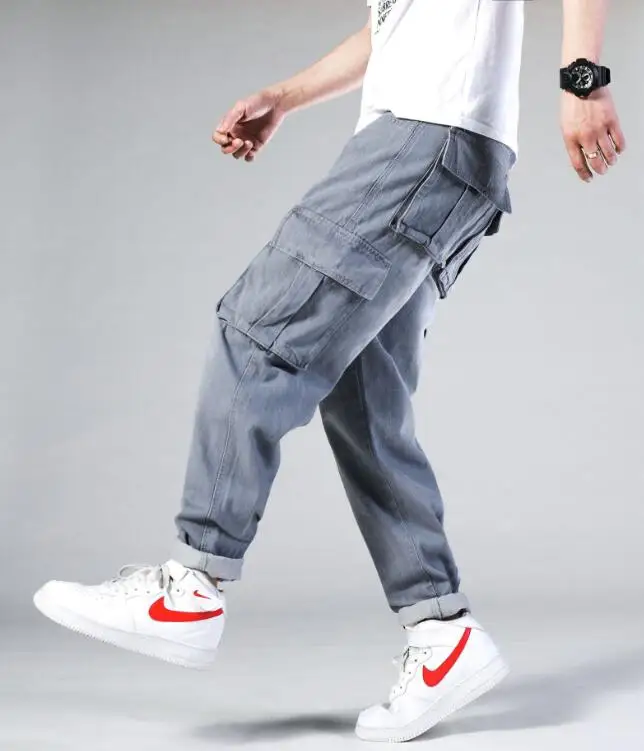 Jeans Denim Hallen Pants Men Jeans Multi Pockets Cargo Pants Jeans Casual Male Work Trousers Big Pockets Jeans
