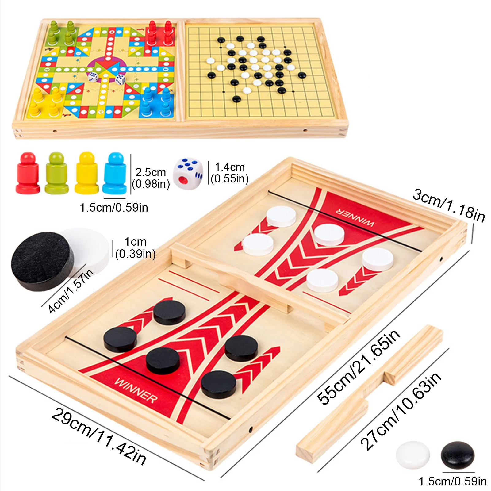 

3 In 1 Slingshot Game Playing Flying Playing Chess Wood Board Checkerboard Game Leisure Toy Parent-Child Interaction Game