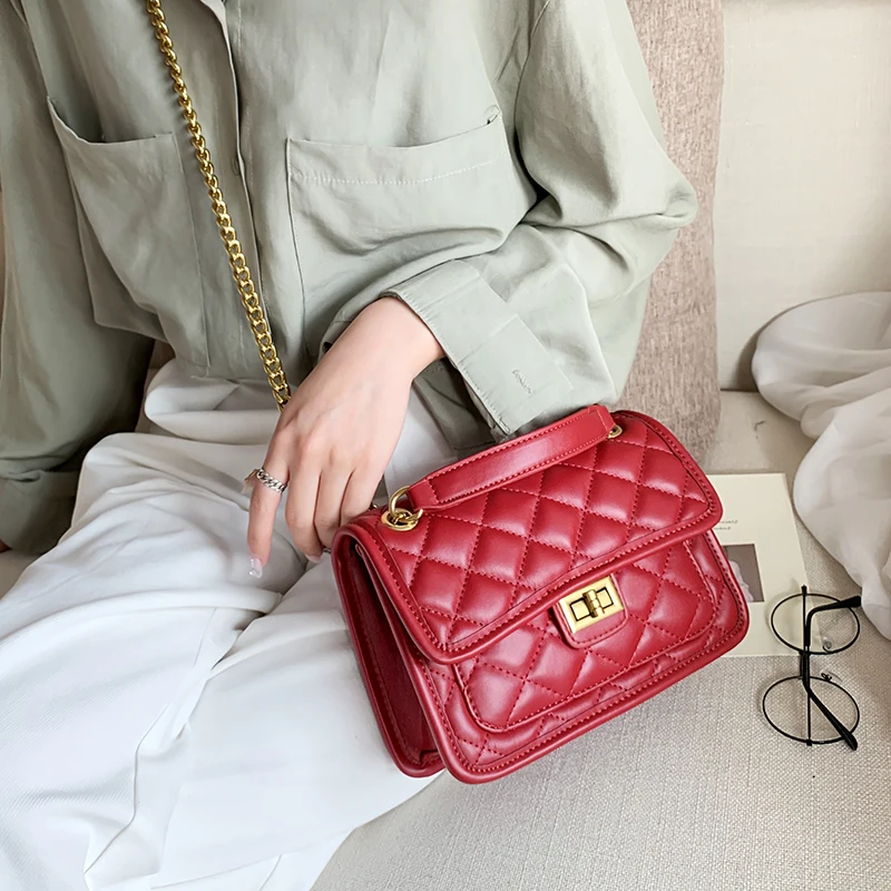 

Graceful Hobo Bag Rhombus Texture Sheepskin Chain Bag All-match 2020 New Style Large Capacity Women's Bag Shoulder Cross-Body