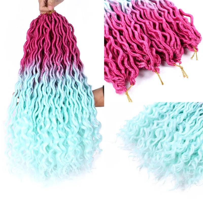 Ful Ombre Faux Locs Crochet Braids Hair Extension For Woman 24 Strands Synthetic Braiding Hair Purple Pink Colors