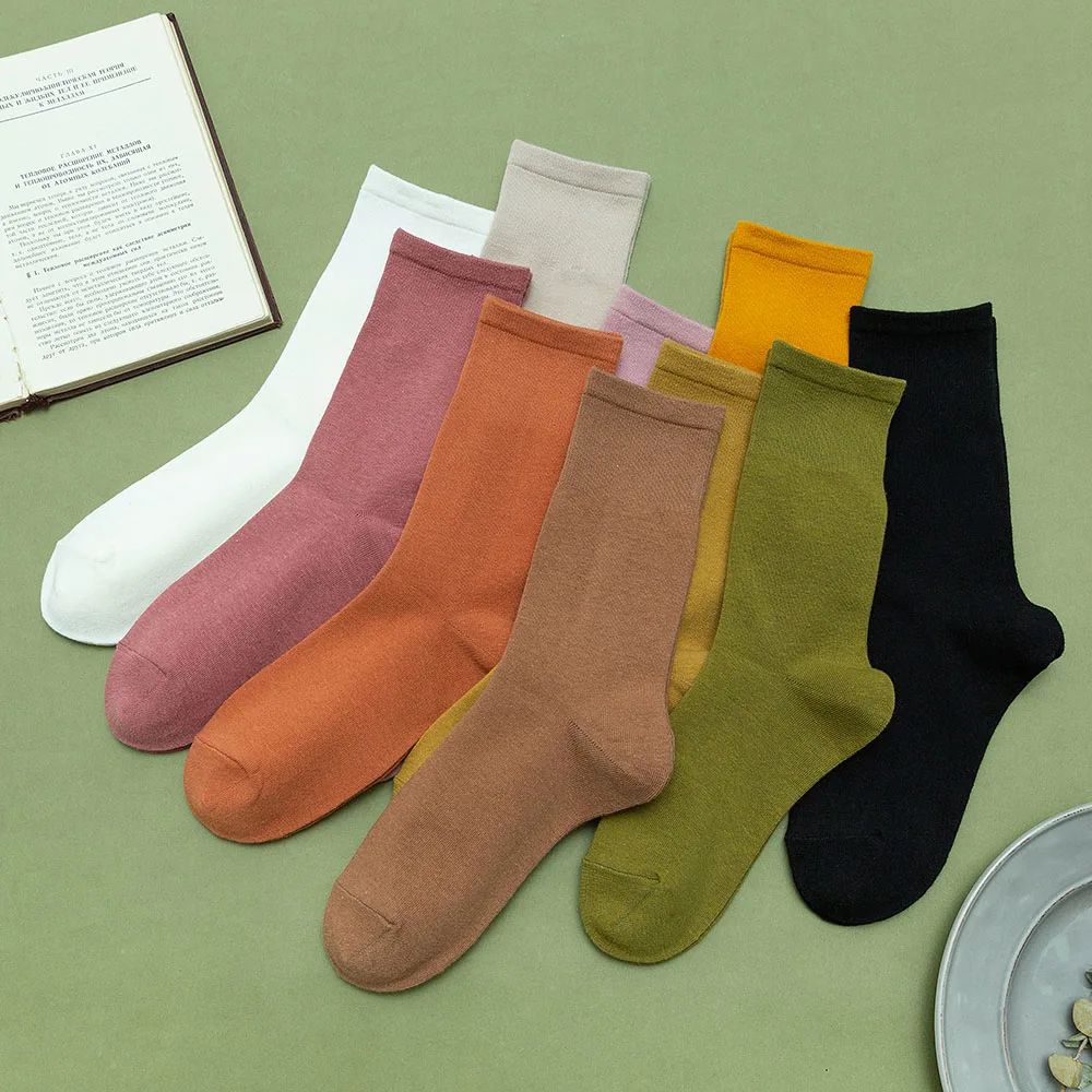 New Women's Cotton Colorful Fashion Casual High Quality Breathable Solid Color Socks Cheap Wholesale 5 Pair