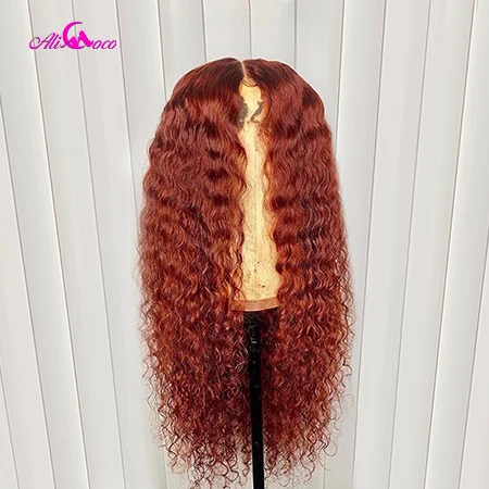 Orange Ginger Али Коко 13x4 вьющиеся человеческие волосы Синтетические волосы на кружеве парики 150% 1B/30/оранжевый имбирь эффектом деграде(переход от темного к Цвет бразильский Реми парики с кудрями предварительно вырезанные - Цвет: Orange Ginger