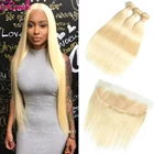 613 светлые пряди с фронтальным бразильские прямые волосы с фронтальной волосы Remy, блонд, человеческие волосы с закрытием пряди