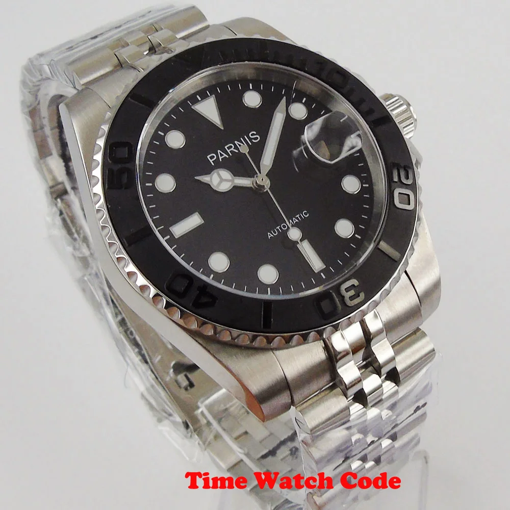 Мужские автоматические наручные часы PARNIS 40 мм черный циферблат сапфировое