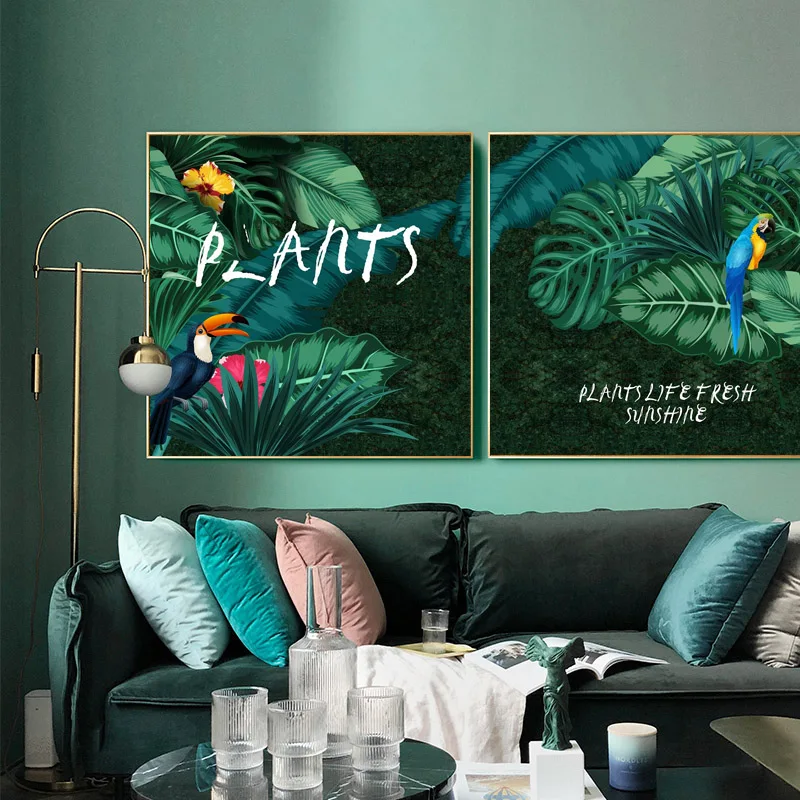 

Scandinavian Home Decor Cuadros Poster And Print Watercolor Canvas Painting Tropical Parrot Jungle Gift Nordic Wall Art Picture