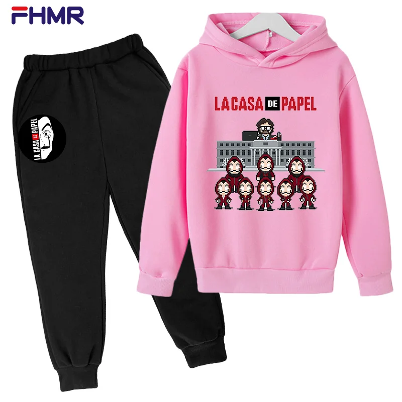 

2021 New Children's Suit Paper Yarn House Boy Girl Suit Cotton Printed Clothes Sports Leisure Hoodie + Trousers Two-piece Suit