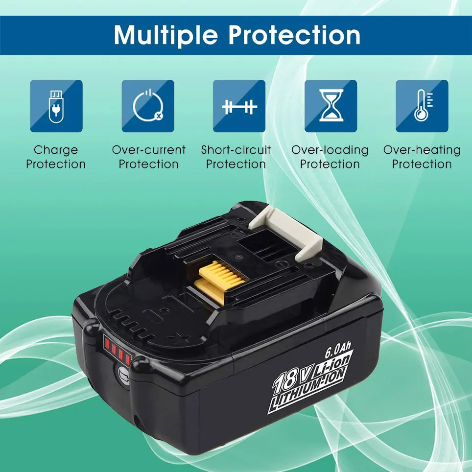 

2 упаковки сменных батарей 6,0 Ач BL1860B для Makita 18 в, литиевая батарея, совместимая с Makita BL1860B