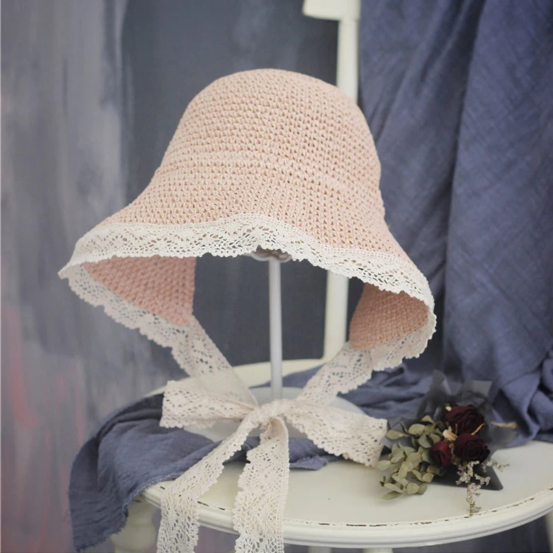 

Ladies Lace Sun Hat Wide Brim Straw Woven Beach Hat Floppy Disk Women's Straw Hat Lace Solid Fringed Straw Hat Summer Hat Chapeu