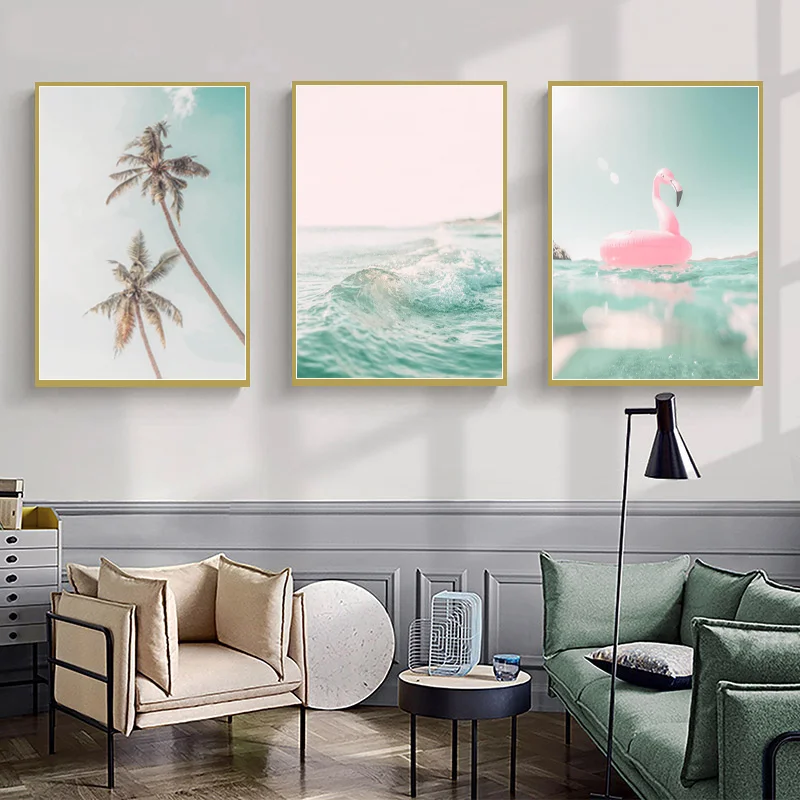 Картина на стену для украшения дома и детской современный летний пейзаж розовая