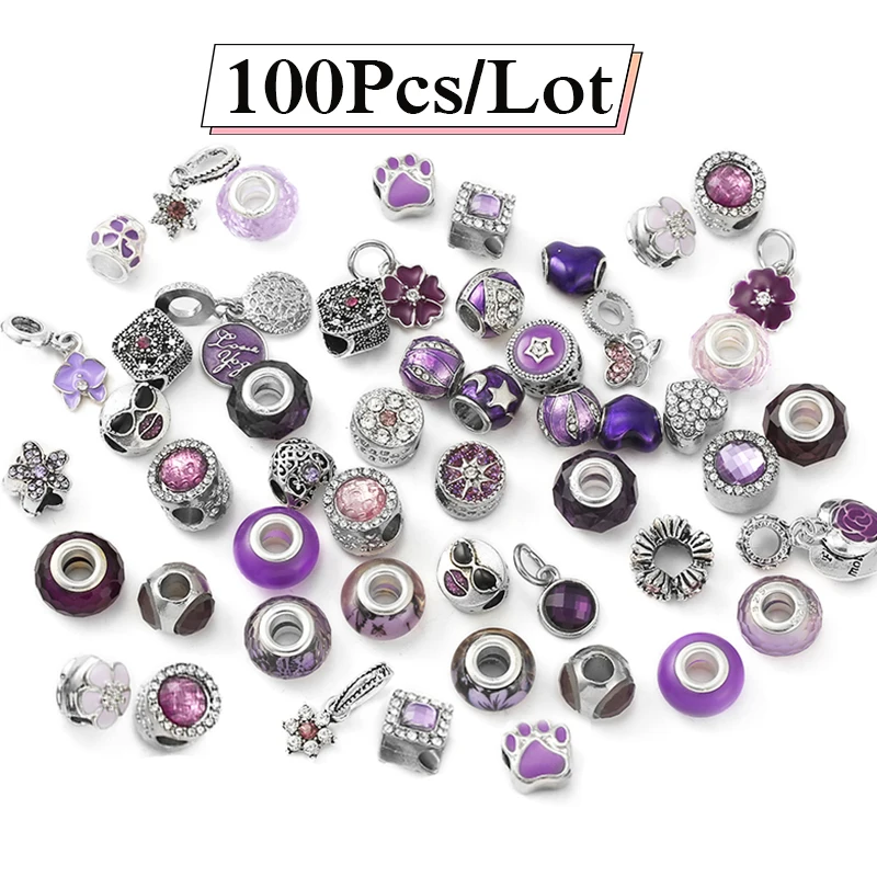 

1000 Styles Wholesale Random Shipments Purple Beads Pendant DIY Charm Necklaces Bracelets For Women Jewelry Making 100Pcs/50Pcs
