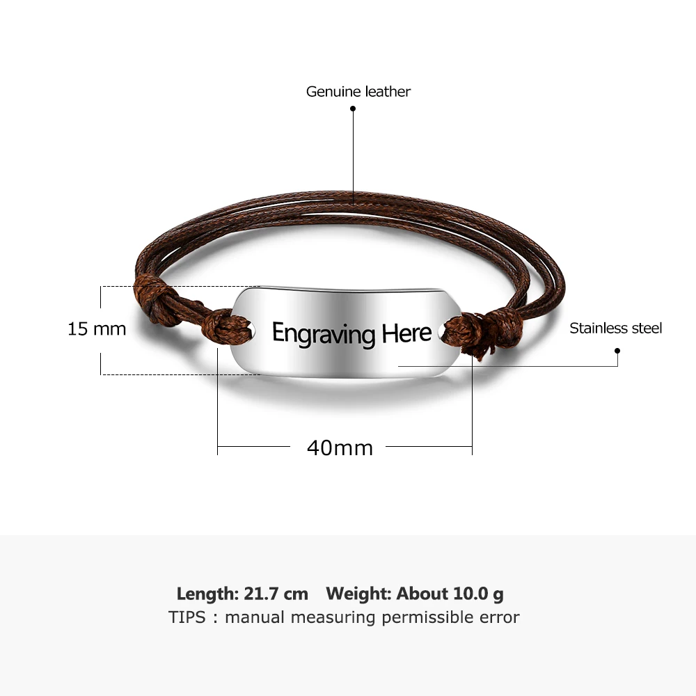 Персонализированное выгравированное название ID браслет для мужчин регулируемый