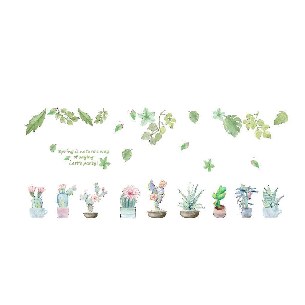 

Succulent Cactus Flower Wall Sticker Plant Potted Removable Window Glass Decals DIY Living Room Wallpaper