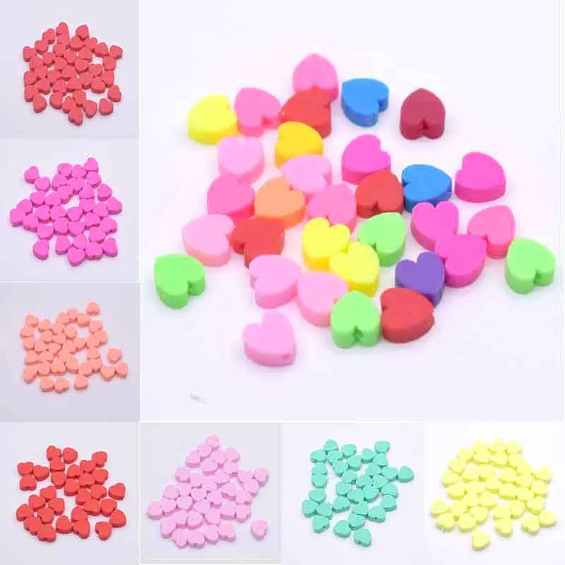 

30pcs/Lot 9mm Colorful Heart Polymer Clay Tube Spacer Beads For Jewelry Making Bracelet Necklace DIY Handmade Accessories