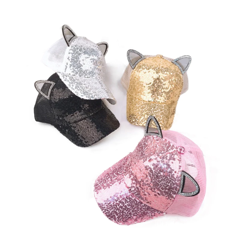 Модная детская шапка с блестками для родителей и детей летняя сетчатая бейсболка
