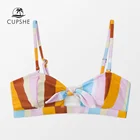 CUPSHE Полосатый Топ бикини с вырезами для женщин сексуальный бантик съемные прокладки Топ 2022 раздельный купальник купальный бюстгальтер Топ