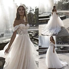 Женское свадебное платье с открытыми плечами, Кружевное белое фатиновое платье на молнии с открытой спиной