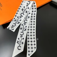 lunadolphin women narrow long scarf 120x5cm flower printed elegant chiffon silk tie letter print bag ribbon headband choker