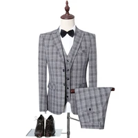 2021 new mens plaid check business suits men wedding party latest coat pant designs high quality suits jacket vest pant