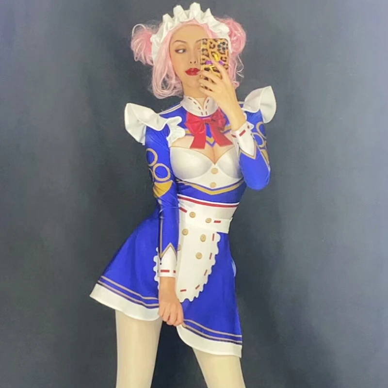 

New Sexy 3D Print Maid Dress Anime Cosplay Sissy Maid Uniform Suit Plus Halloween Costumes for Women Performance Show Costume