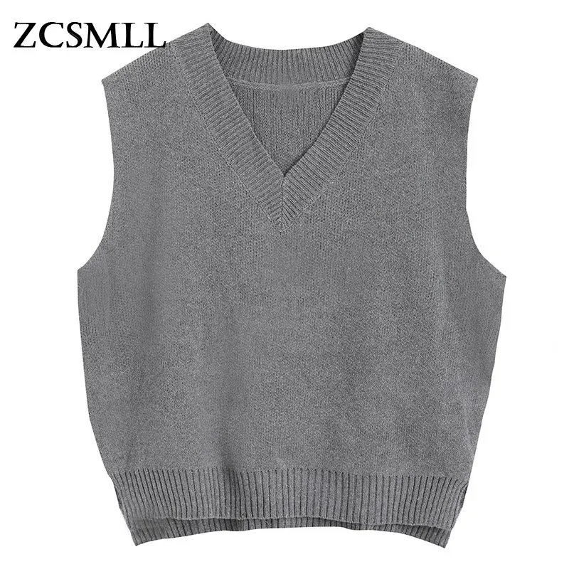 

Серый жилет ZCSMLL, Женский вязаный Топ, свободная весенне-зимняя одежда, Корейская вязаная Повседневная безрукавка средней длины